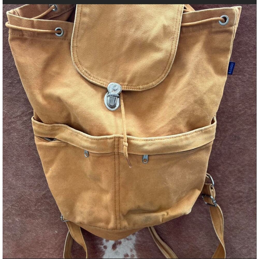 Baggu Cotton Canvas Drawstring Backpack Rucksack in Chestnut Minimalist Preppy - Picture 2 of 7